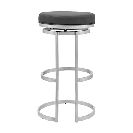 Armen Living Vander 30" Gray Faux Leather and Brushed Stainless Steel Swivel Bar Stool LCVDBABSGR30